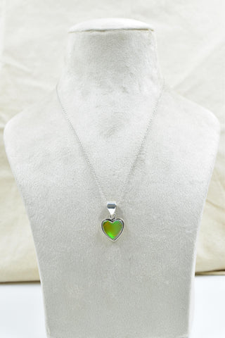 Handmade Aurora Opal & Sterling Silver Heart Pendant with 16 inch Adjustable Chain