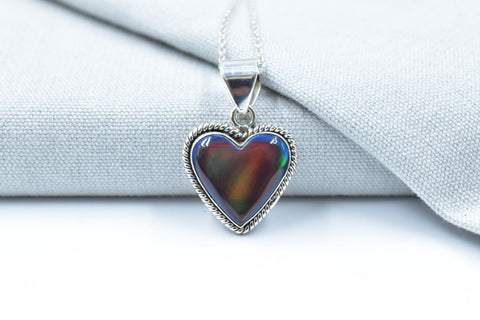 Handmade Aurora Opal & Sterling Silver Heart Pendant with 16 inch Adjustable Chain