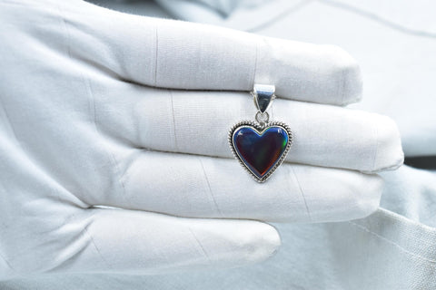 Handmade Aurora Opal & Sterling Silver Heart Pendant with 16 inch Adjustable Chain