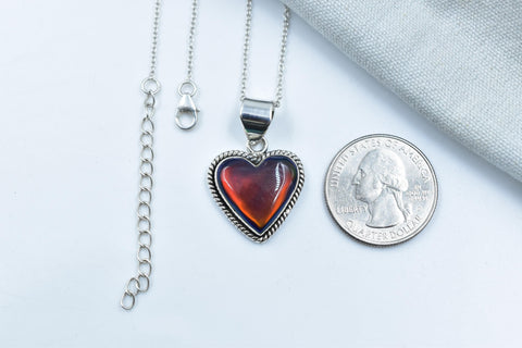 Handmade Aurora Opal & Sterling Silver Heart Pendant with 16 inch Adjustable Chain