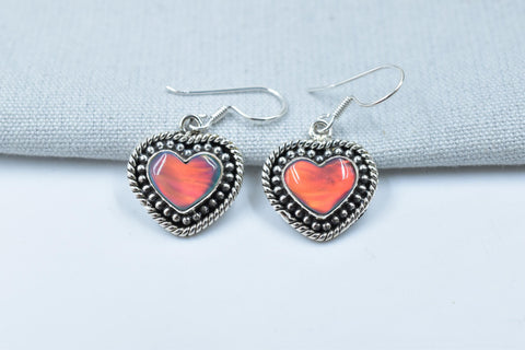 Handmade Aurora Opal & Sterling Silver Dangle Drop Heart Earrings for Women