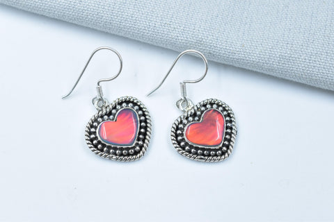 Handmade Aurora Opal & Sterling Silver Dangle Drop Heart Earrings for Women