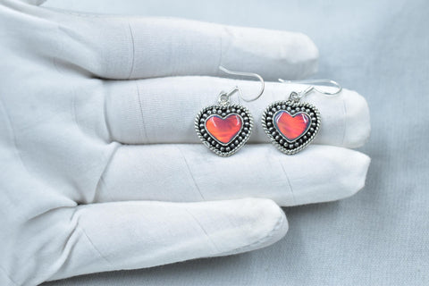 Handmade Aurora Opal & Sterling Silver Dangle Drop Heart Earrings for Women
