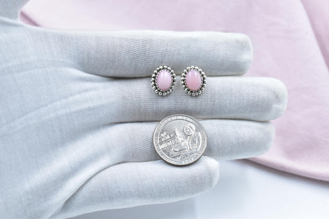 Handmade Pink Opal & Sterling Silver Post Stud Earrings for Women
