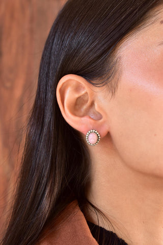 Handmade Pink Opal & Sterling Silver Post Stud Earrings for Women