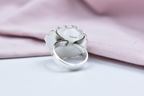 Handmade Pink Dahlia Turquoise Sterling Silver Ring, Adjustable Statement Ring