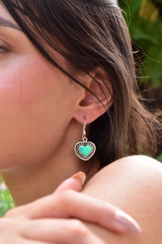 Handmade Aurora Opal & Sterling Silver Dangle Drop Heart Earrings for Women
