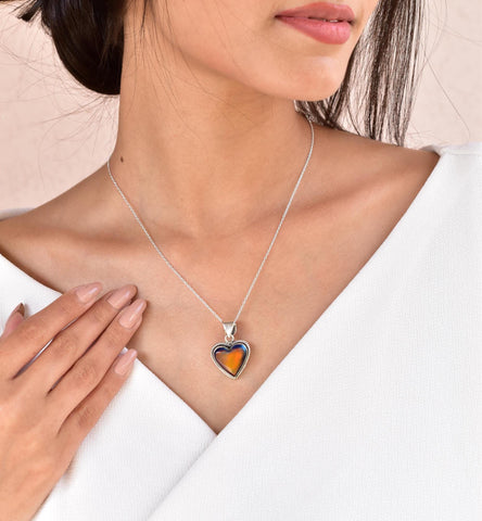 Handmade Aurora Opal & Sterling Silver Heart Pendant with 16 inch Adjustable Chain