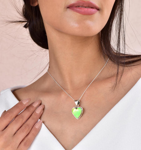 Handmade Aurora Opal & Sterling Silver Heart Pendant with 16 inch Adjustable Chain