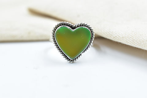 Handmade Aurora Opal & Sterling Silver Adjustable Ring, Gemstone Heart Statement Ring for Women