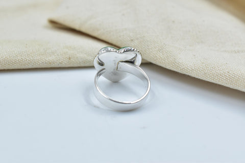 Handmade Aurora Opal & Sterling Silver Adjustable Ring, Gemstone Heart Statement Ring for Women