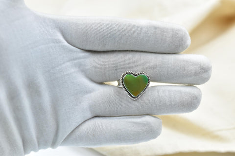 Handmade Aurora Opal & Sterling Silver Adjustable Ring, Gemstone Heart Statement Ring for Women