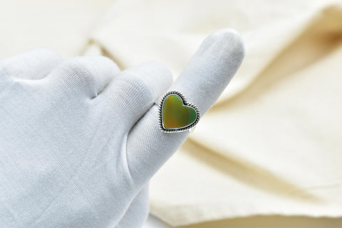 Handmade Aurora Opal & Sterling Silver Adjustable Ring, Gemstone Heart Statement Ring for Women