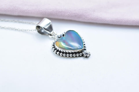 Handmade Aurora Opal & Sterling Silver Heart Pendant with 16 inch Adjustable Chain