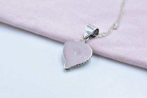 Handmade Aurora Opal & Sterling Silver Heart Pendant with 16 inch Adjustable Chain