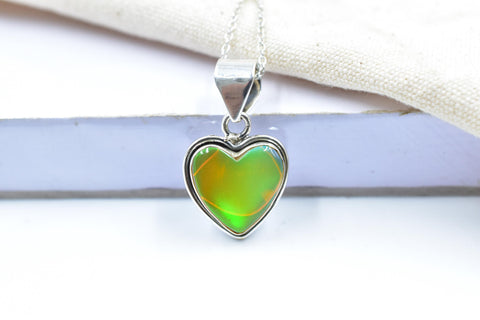 Handmade Aurora Opal & Sterling Silver Heart Pendant with 16 inch Adjustable Chain
