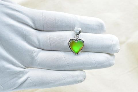 Handmade Aurora Opal & Sterling Silver Heart Pendant with 16 inch Adjustable Chain
