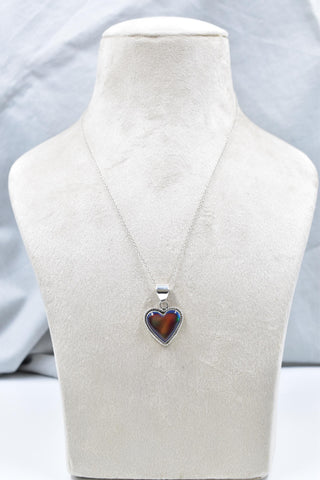Handmade Aurora Opal & Sterling Silver Heart Pendant with 16 inch Adjustable Chain