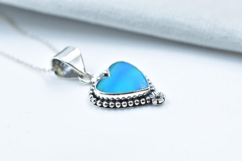 Handmade Aurora Opal & Sterling Silver Heart Pendant with 16 inch Adjustable Chain