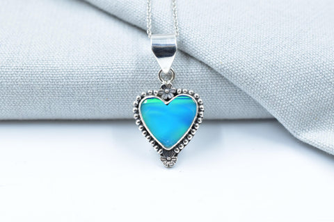 Handmade Aurora Opal & Sterling Silver Heart Pendant with 16 inch Adjustable Chain