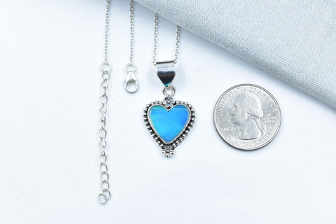 Handmade Aurora Opal & Sterling Silver Heart Pendant with 16 inch Adjustable Chain