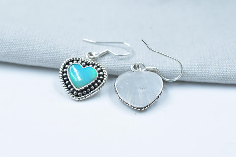Handmade Aurora Opal & Sterling Silver Dangle Drop Heart Earrings for Women