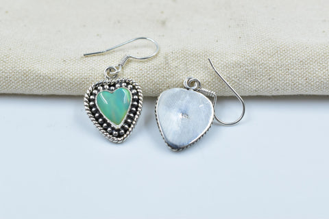 Handmade Aurora Opal & Sterling Silver Dangle Drop Heart Earrings for Women