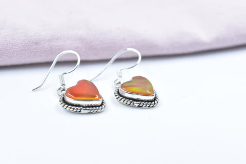 Handmade Aurora Opal & Sterling Silver Dangle Drop Heart Earrings for Women