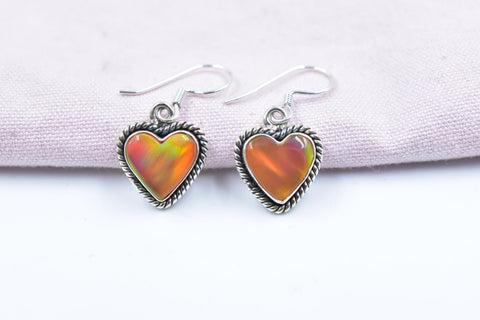Handmade Aurora Opal & Sterling Silver Dangle Drop Heart Earrings for Women