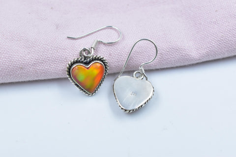 Handmade Aurora Opal & Sterling Silver Dangle Drop Heart Earrings for Women