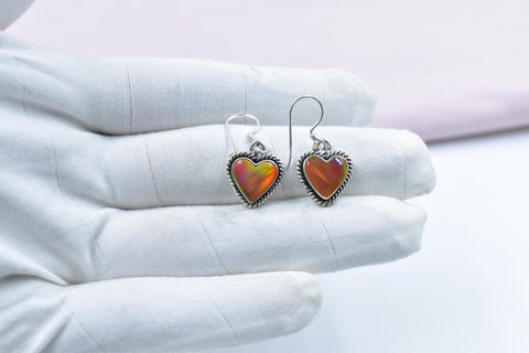 Handmade Aurora Opal & Sterling Silver Dangle Drop Heart Earrings for Women
