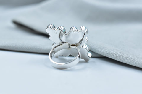 Handmade Blue Copper & Mojave Turquoise Sterling Silver Adjustable Ring
