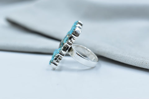Handmade Blue Copper & Mojave Turquoise Sterling Silver Adjustable Ring