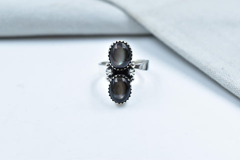 Handmade Black Shell & Sterling Silver Adjustable Ring