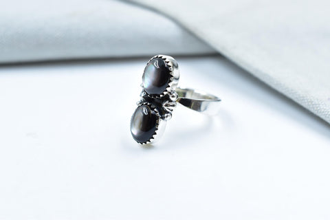 Handmade Black Shell & Sterling Silver Adjustable Ring