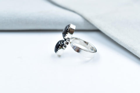 Handmade Black Shell & Sterling Silver Adjustable Ring