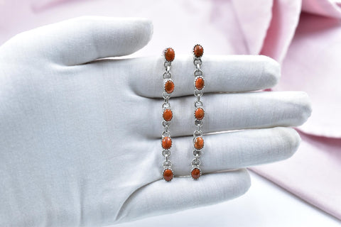 Handmade Spongy Coral & Sterling Silver 5 Tiered Post Stud Dangle Earrings for Women