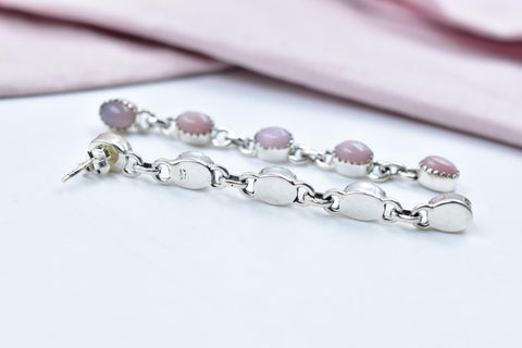 Handmade Pink Opal & Sterling Silver 5 Tiered Post Stud Dangle Earrings for Women