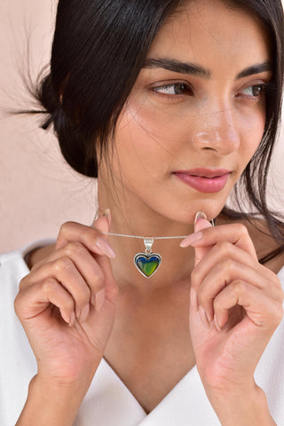 Handmade Aurora Opal & Sterling Silver Heart Pendant with 16 inch Adjustable Chain
