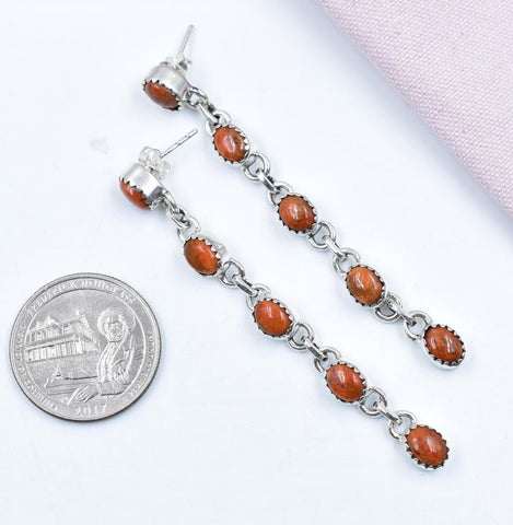 Handmade Spongy Coral & Sterling Silver 5 Tiered Post Stud Dangle Earrings for Women
