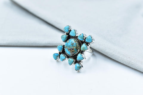 Handmade Blue Copper & Mojave Turquoise Sterling Silver Adjustable Ring