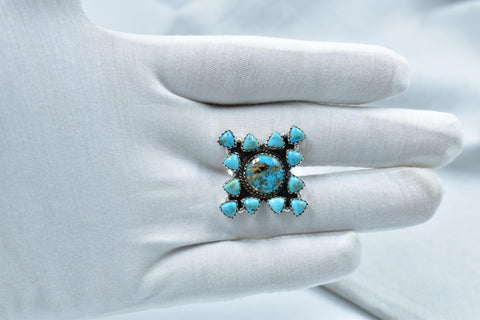 Handmade Blue Copper & Mojave Turquoise Sterling Silver Adjustable Ring