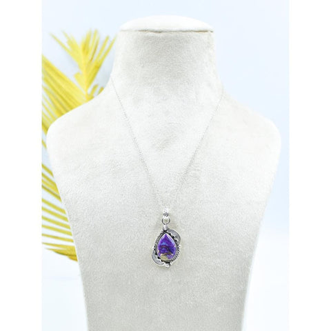 Handmade Purple Blue Turquoise & Sterling Silver Pendant with 16 inch Adjustable Chain