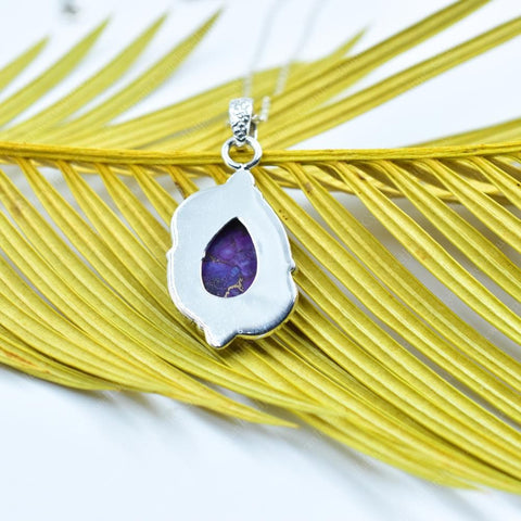 Handmade Purple Blue Turquoise & Sterling Silver Pendant with 16 inch Adjustable Chain