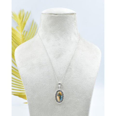 Handmade Spiny Oyster Turquoise & Sterling Silver Pendant with 16 inch Adjustable Chain