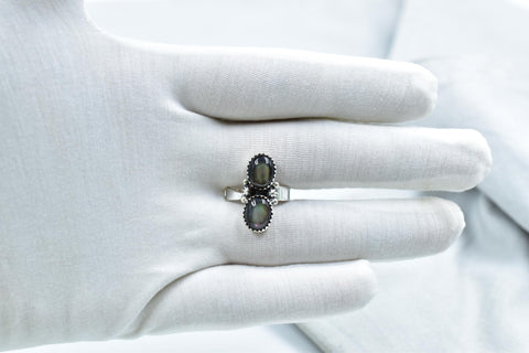 Handmade Black Shell & Sterling Silver Adjustable Ring