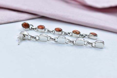 Handmade Spongy Coral & Sterling Silver 5 Tiered Post Stud Dangle Earrings for Women