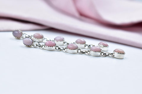 Handmade Pink Opal & Sterling Silver 5 Tiered Post Stud Dangle Earrings for Women