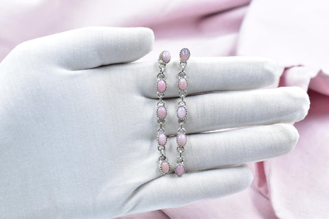 Handmade Pink Opal & Sterling Silver 5 Tiered Post Stud Dangle Earrings for Women