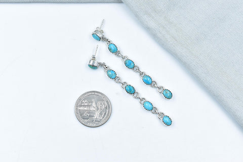 Handmade Mojave Turquoise & Sterling Silver 5 Tiered Post Stud Earrings for Women